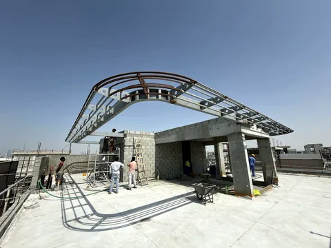 Architectural steel cladding and canopy