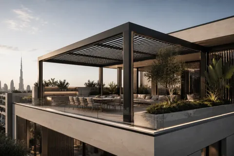 Rooftop pergola concept with Dubai skyline